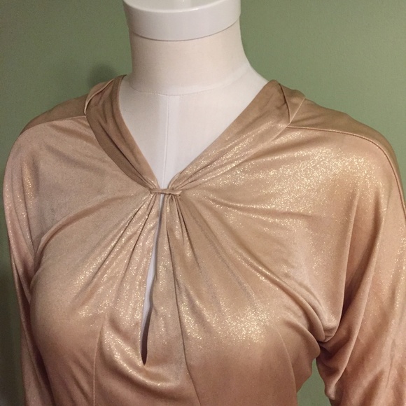BCBGMAXAZRIA GOLD METALLIC JERSEY REVERSIBLE DRESS Size XS - Picture 9 of 16